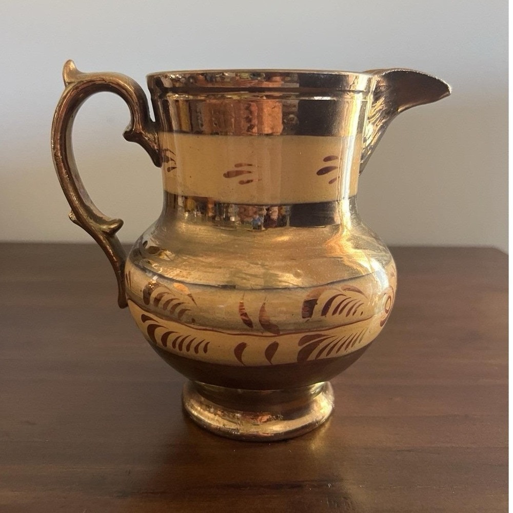 Vintage Copper Luster Lusterware Ceramic‎ Creamer with Vine Decoration 5.5" High